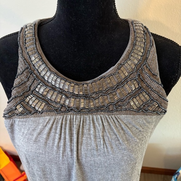 Mossimo Grey Beaded Tank Dress Bodycon Midi Length Boho Y2K Size L Festival​​ - Picture 3 of 10